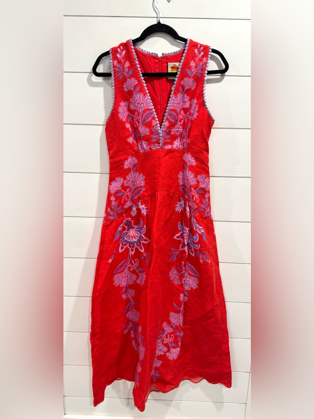 NWT Farm Rio Porcelain garden red linen midi dress - Picture 5 of 12
